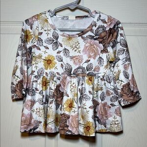 Toddler Girls Warm Tone Floral Print Flowy Long Sleeve Top Size 12 Months